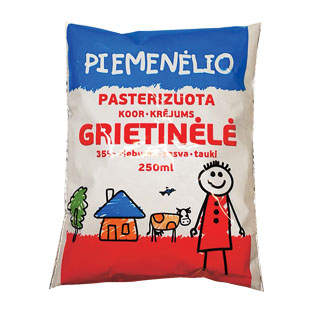 PIEMENĖLIO pasterizuota grietinėlė, 35% rieb., 250 ml,